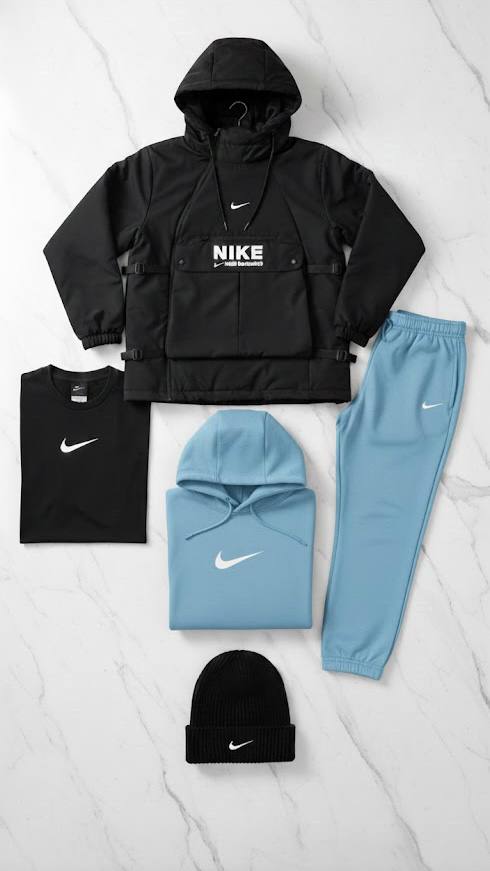 NK™ Winter Set – Jacket, Sweatshirt, Joggers, T-Shirt, Beanie – Premium Sportswear Style